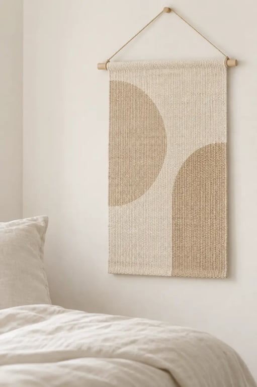 Tapis decoration murale en canvas de coton suspendu par une baguette en bois