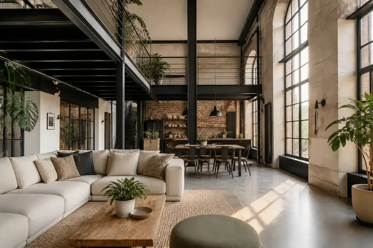 Loft industriel rénové avec bois naturel, verrière et matériaux sains à Lyon