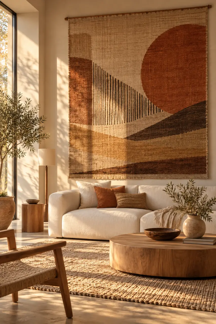 Le tapis mural réchauffe un mur nu sans alourdir la pièce