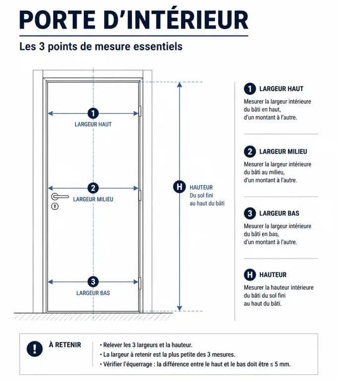 Schéma de prise de mesures pour porte d'intérieur pour rénovation