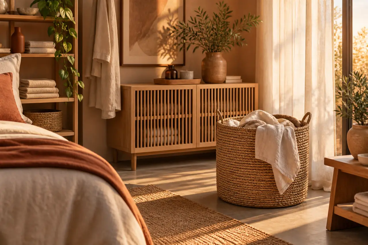 Cacher le linge sale sans l’enfermer : le rangement adapté à chaque espace