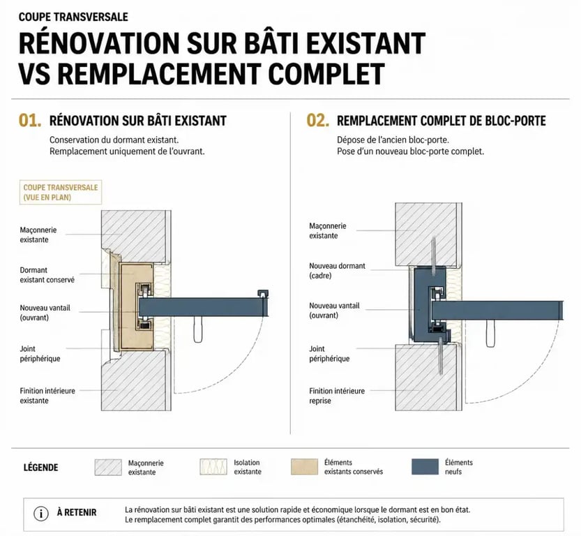 Différence entre rénovation partielle et remplacement complet de porte