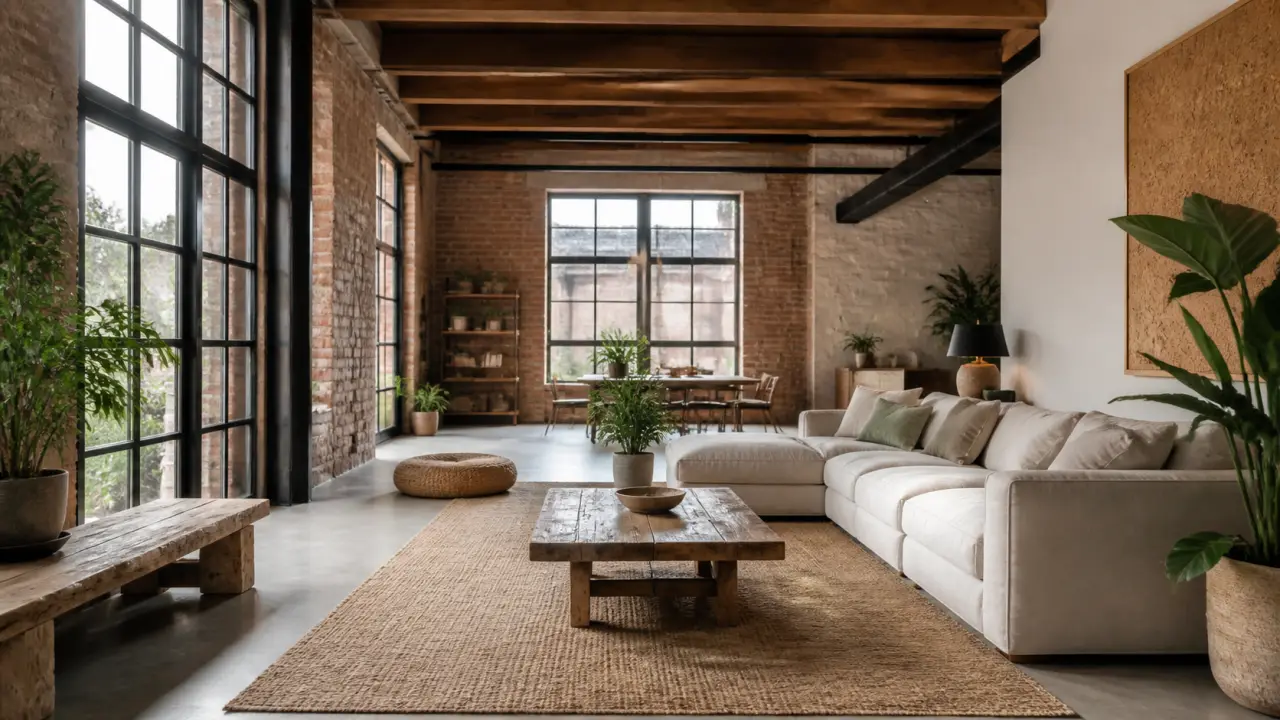 Loft rénové à Lyon avec matériaux naturels, lumière douce et ambiance chaleureuse